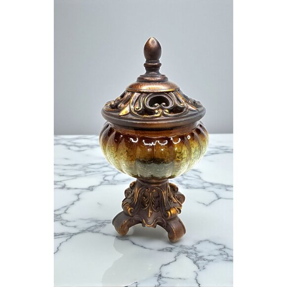 Vintage 80's decorative ornate crackled glass vented aromatherapy candle / potpo - Picture 1 of 8